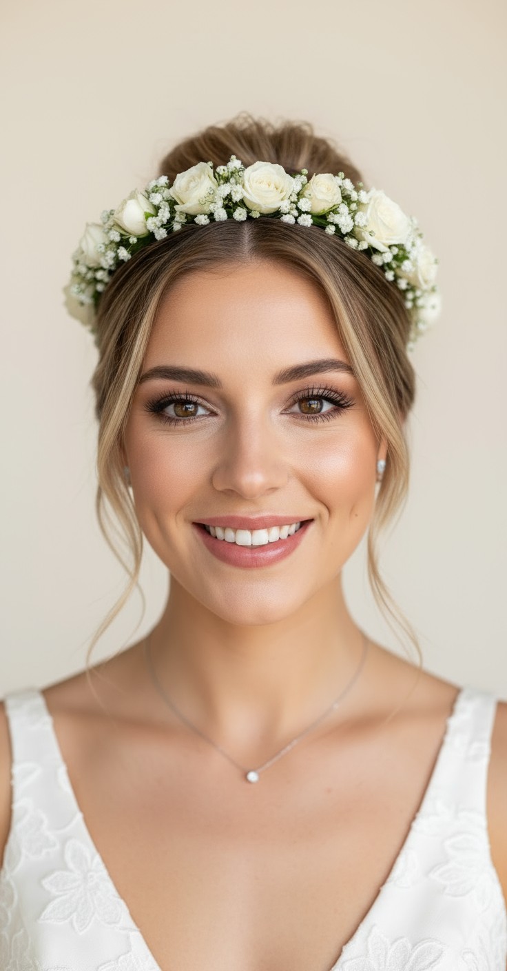 After Updo With Flower Crown